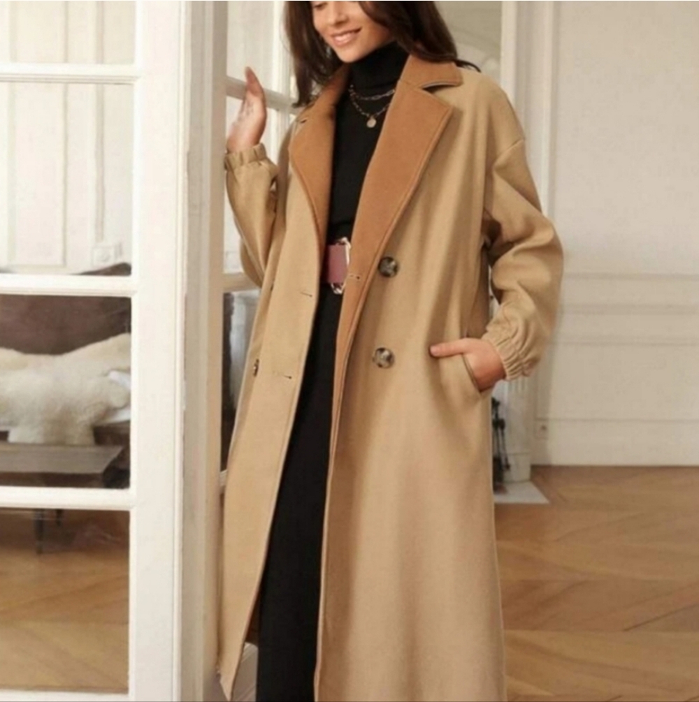 SHEIN Women's Mid Length Notched Lapel Buttoned Trench Pea Coat